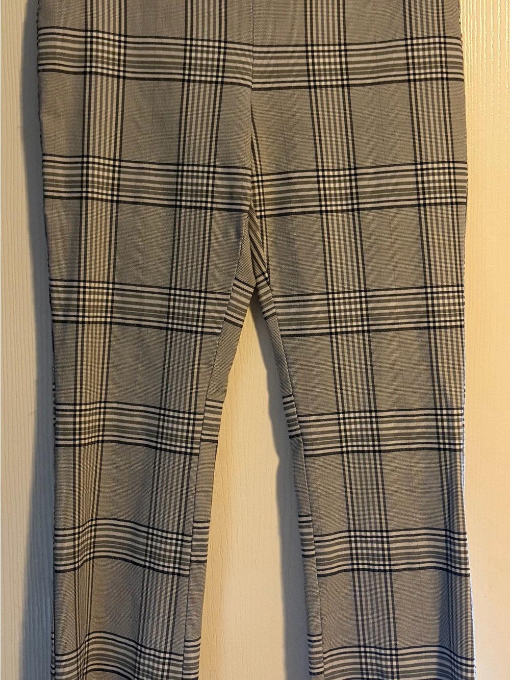 Plaid Pull On Career Pants Black Gray Business Casual Trousers